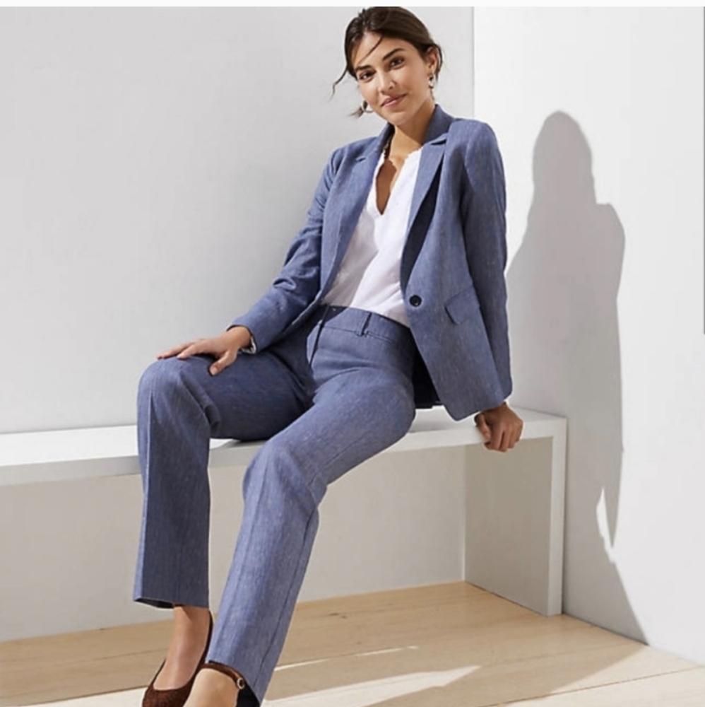 NWOT Loft Blue Chambray Textured Blazer, Size 12